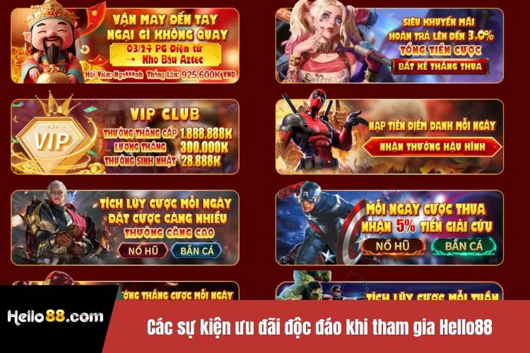 Các sự kiện ưu đãi độc đáo khi tham gia Hello88