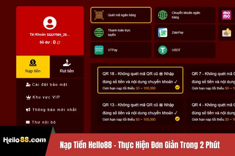 Nạp Tiền Hello88 - Thực Hiện Đơn Giản Trong 2 Phút