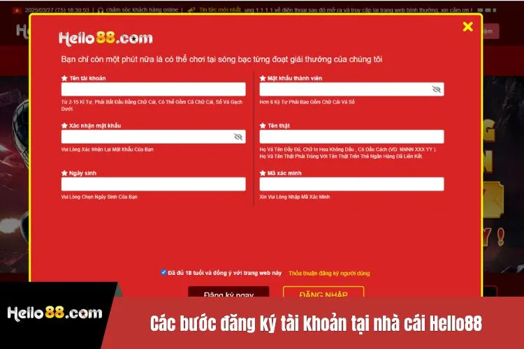 Các bước đăng ký tài khoản tại nhà cái Hello88