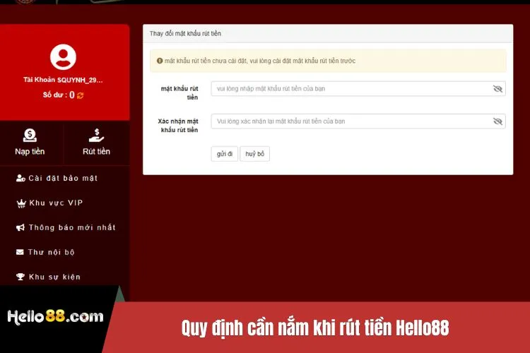 Quy định cần nắm khi rút tiền Hello88